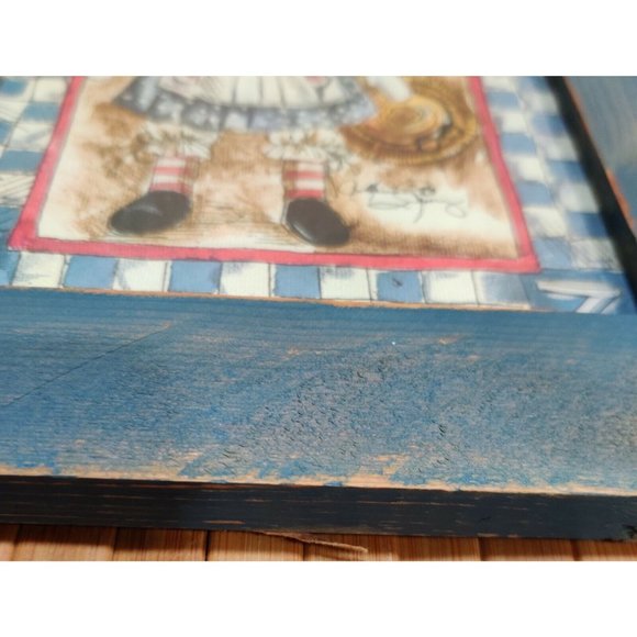 Set of VTG Rustic Signed Raggedy Ann & Raggedy Andy Blue Wooden Framed Prints - Picture 12 of 15